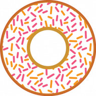 a vanilla-frosted donut with pink and orange sprinkles